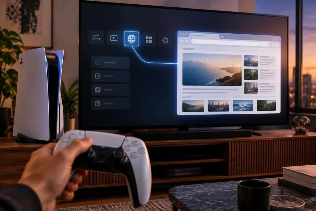 découvrez comment accéder au navigateur web de la ps5 malgré l’absence d’application dédiée, grâce à une astuce simple pour surfer depuis votre console.
