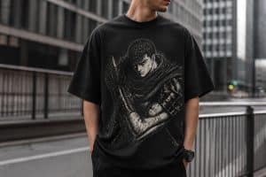 découvrez notre t-shirt berserk officiel en coton oversize, mettant en avant guts, le héros du manga culte. parfait pour un look streetwear authentique et confortable.